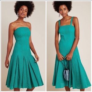 Anthropologie Green Embroidered Midi Dress